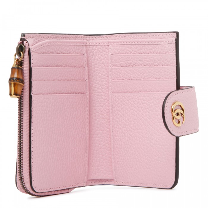 Double G pink medium wallet with bamboo