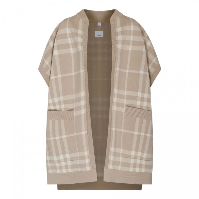 Check wool and cashmere cape
