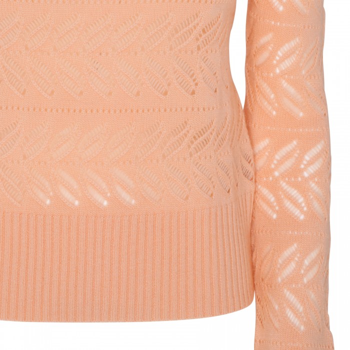 Salmon pink openwork cashmere blend sweater
