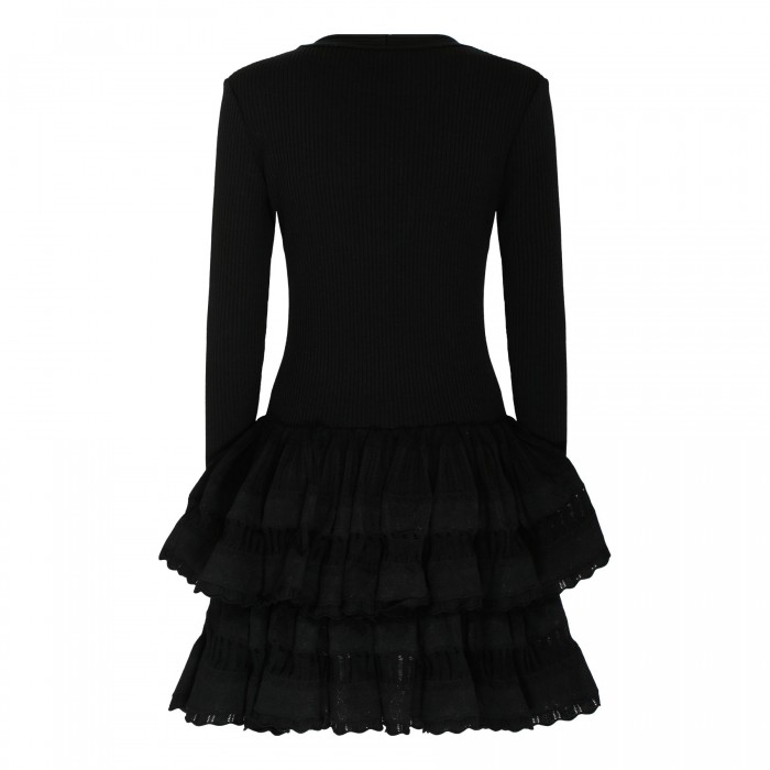 Black ruffle wool crinoline dress