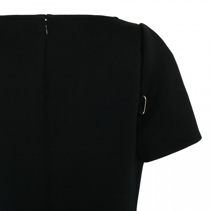 Black twill A-line strap dress