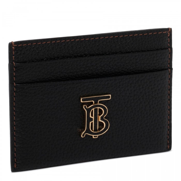 TB black grained leather card case