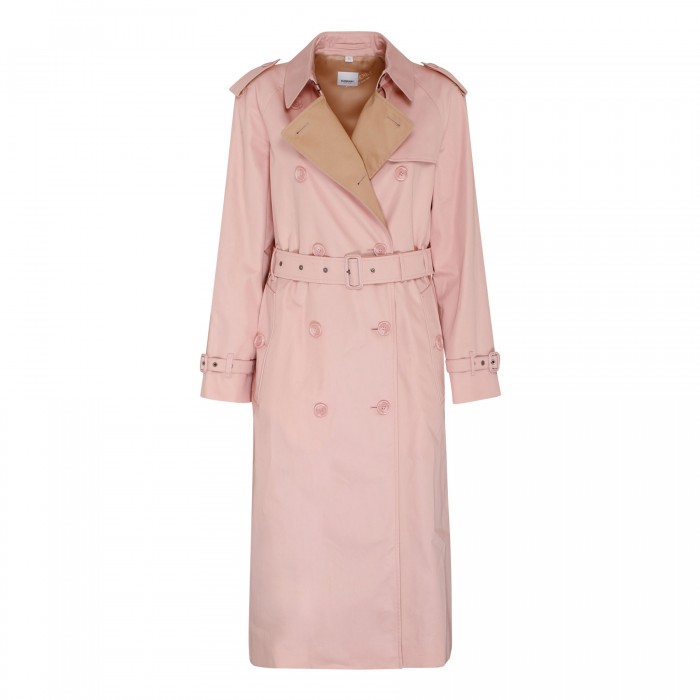 Pink cotton gabardine trench coat