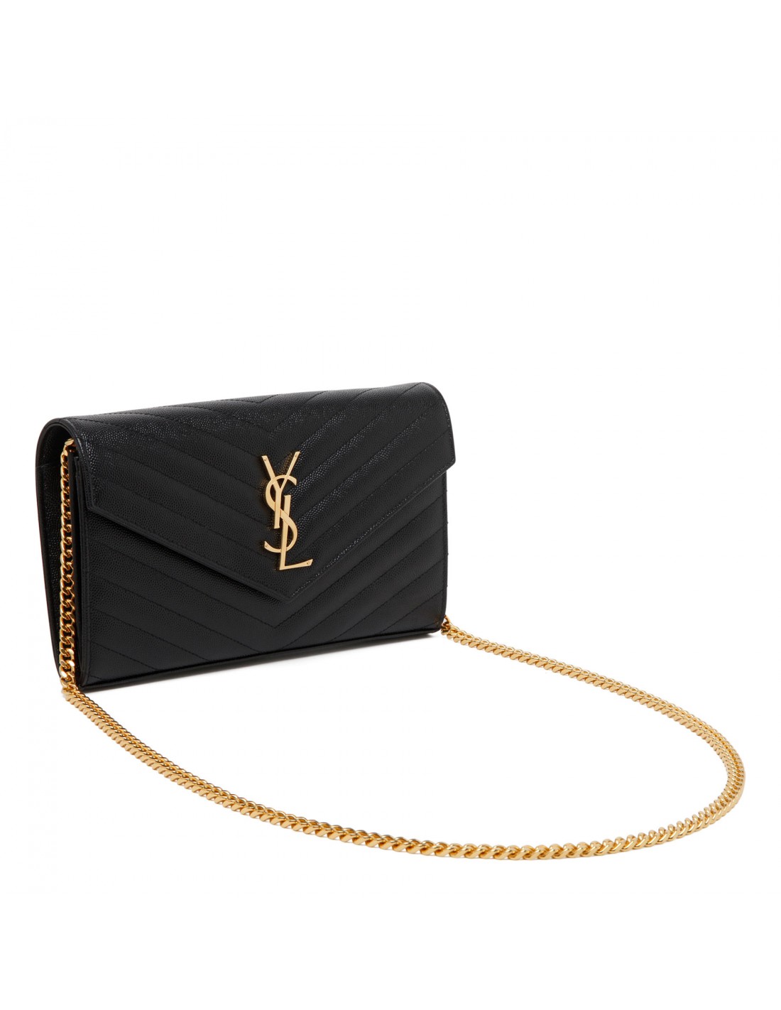 YVES SAINT LAURENT Cassandre Matelasse Chain Wallet Crossbody Bag Blac