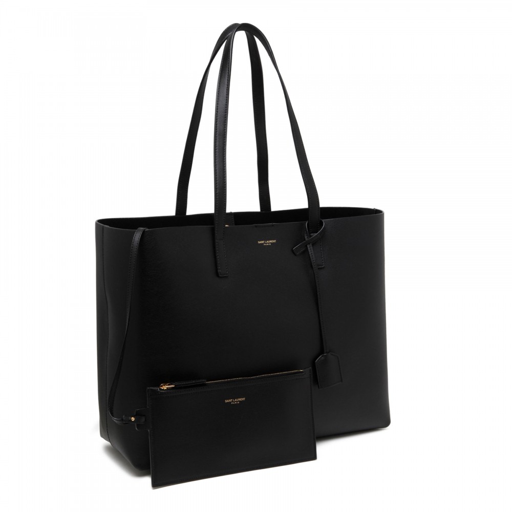 Black leather shopping bag