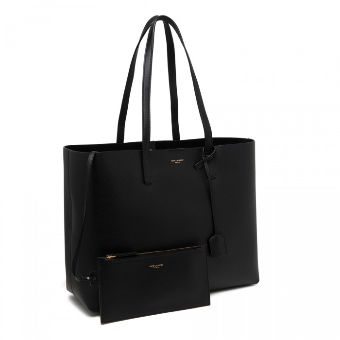 Black leather shopping bag