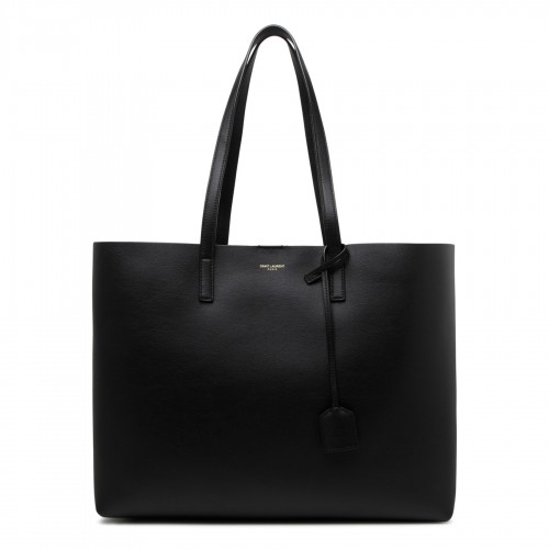 Black leather shopping bag