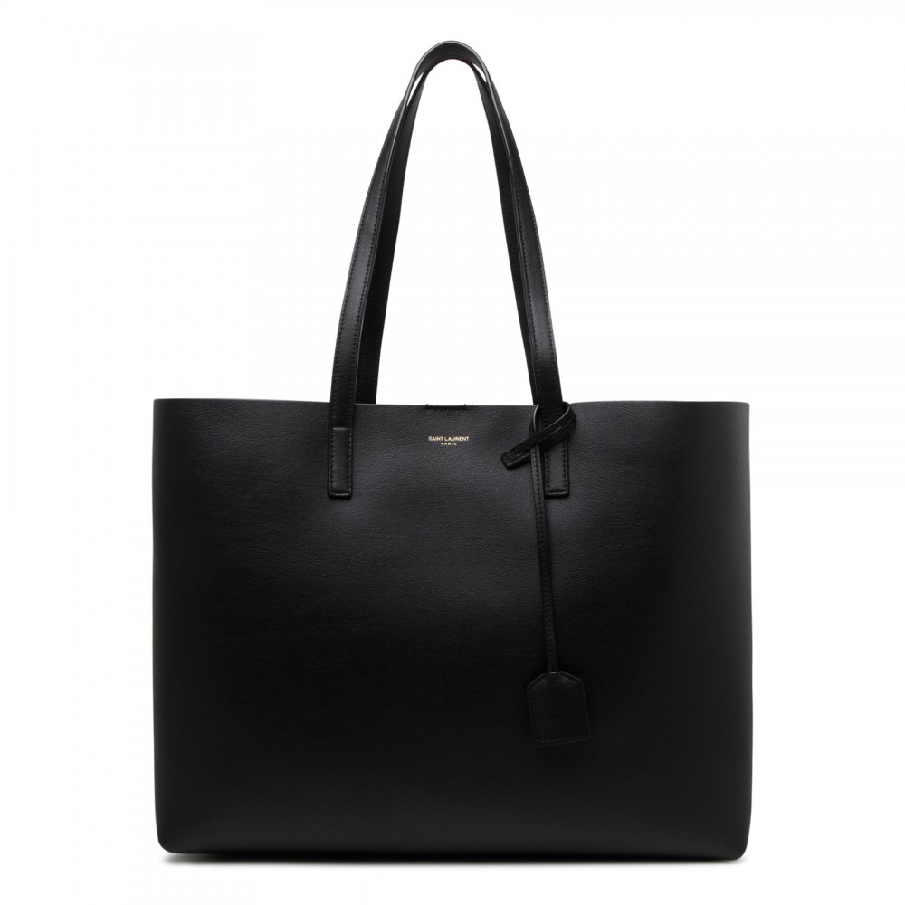 Black leather shopping bag