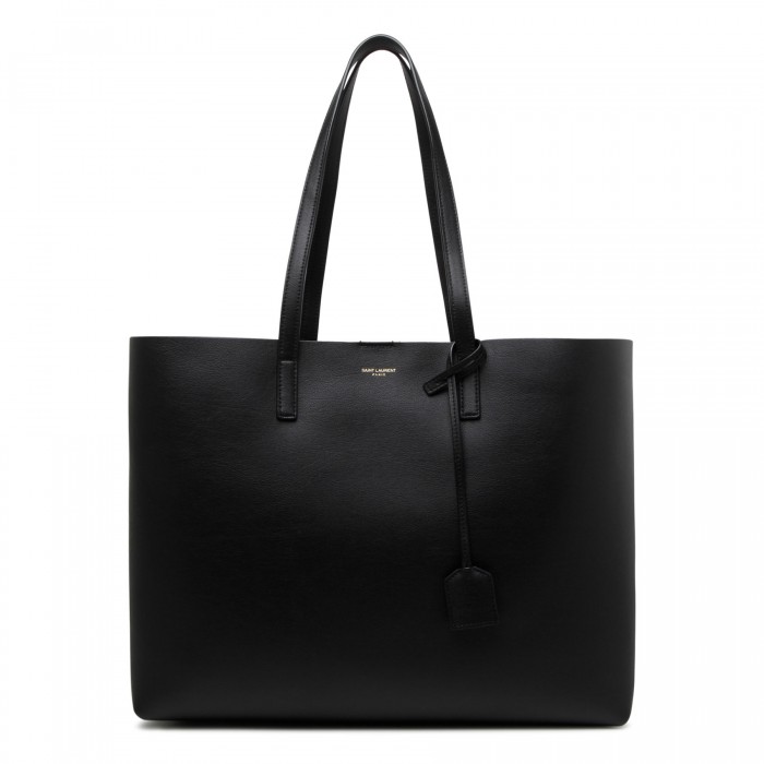 Black leather shopping bag