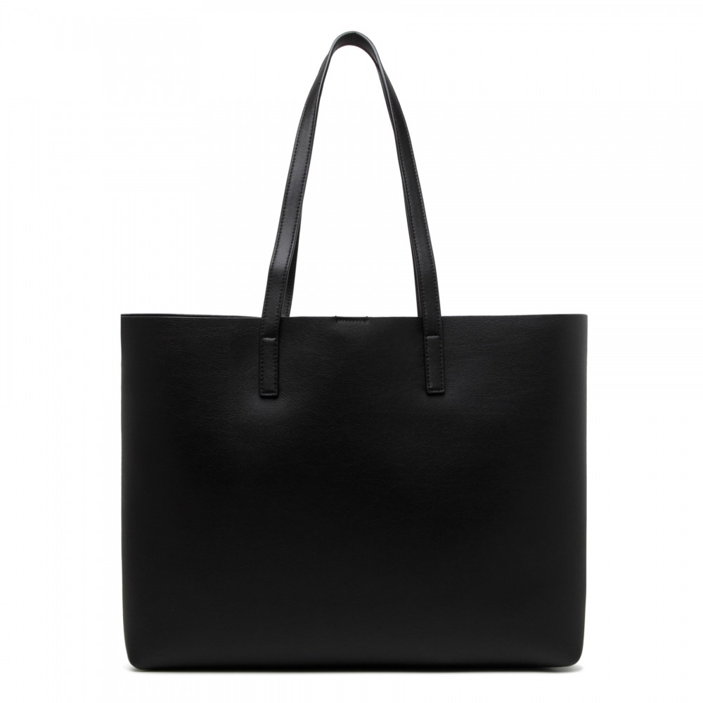 Black leather shopping bag