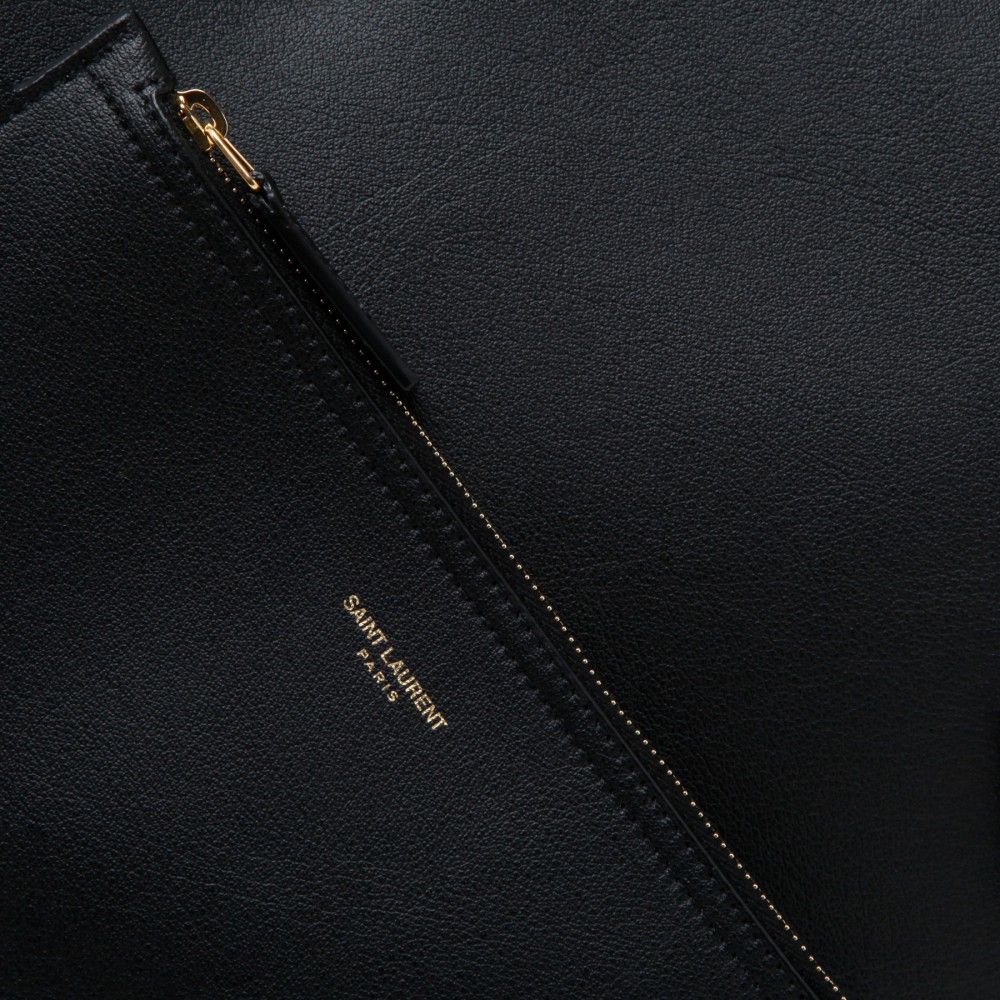 Black leather shopping bag