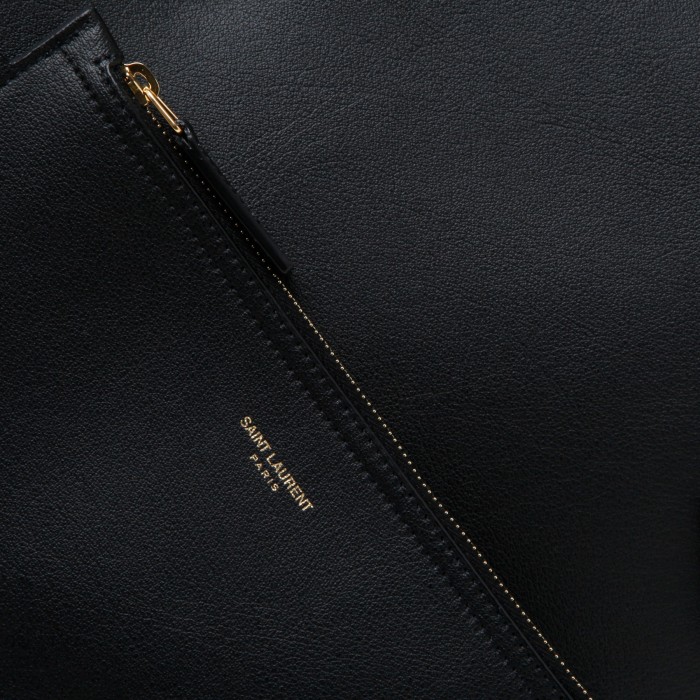 Black leather shopping bag